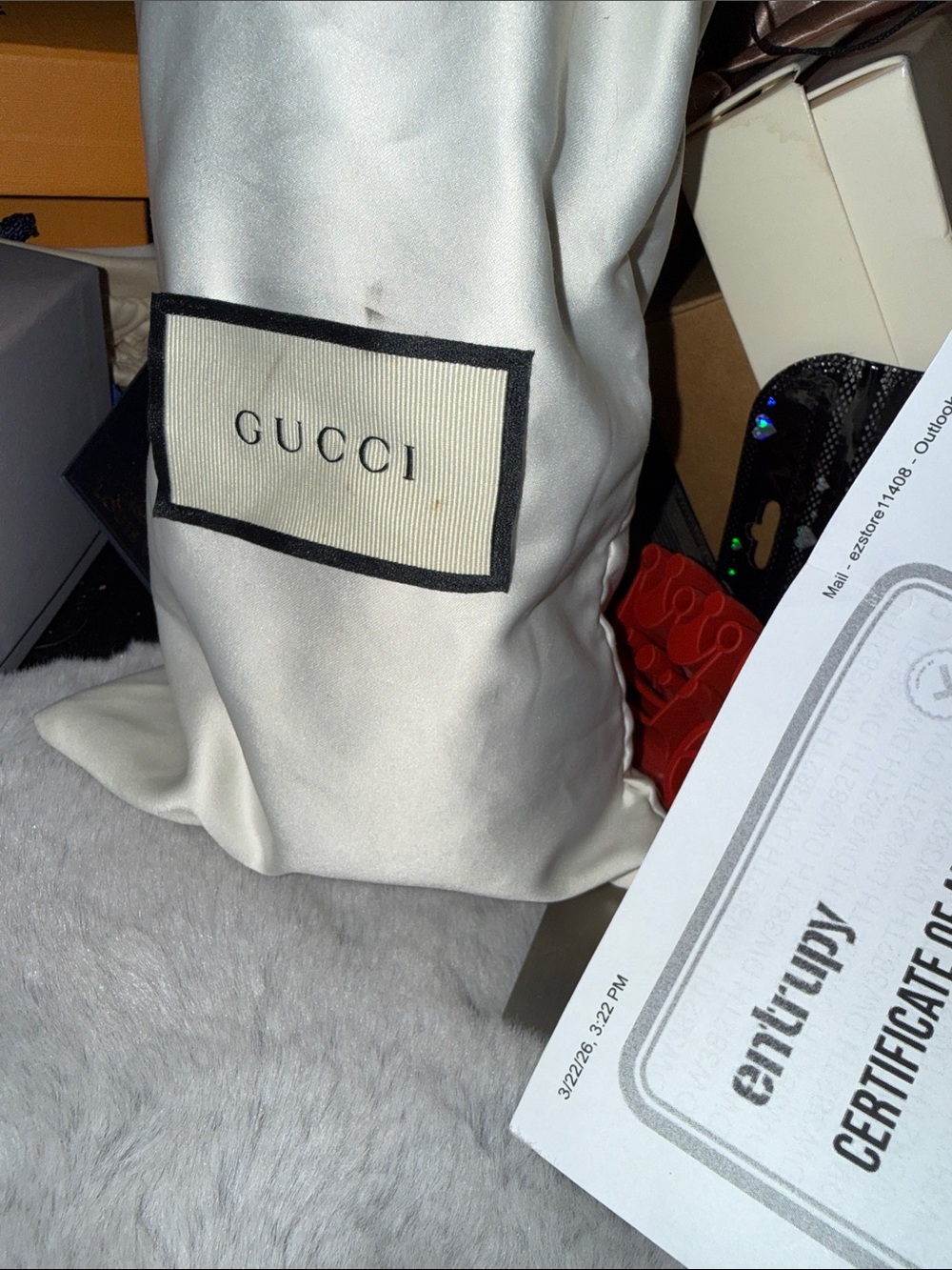 Gucci Beige GG Monogram Drawstring Mini Water Bottle Bag with Tan Trim - Picture 11 of 15